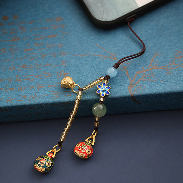 Schlüsselanhänger Goldschluckendes Biest Cloisonné Kürbis Jade Messing Glücksbringer spirituell