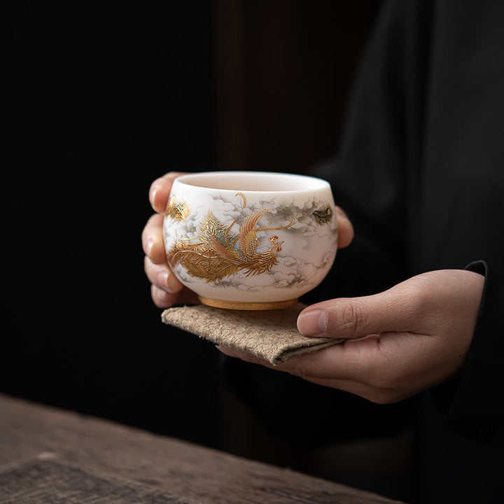 Schöne Teetassen Drachen Phönix Koi Keramik Gaiwan