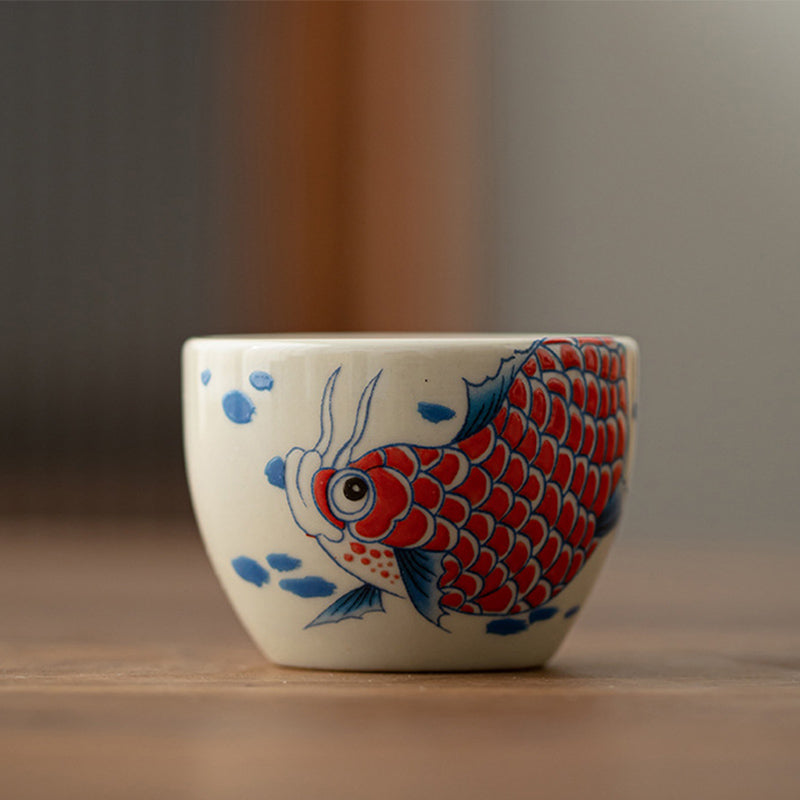 Schöne Teetassen Koi Arowana Pfingstrose Keramik Gaiwan