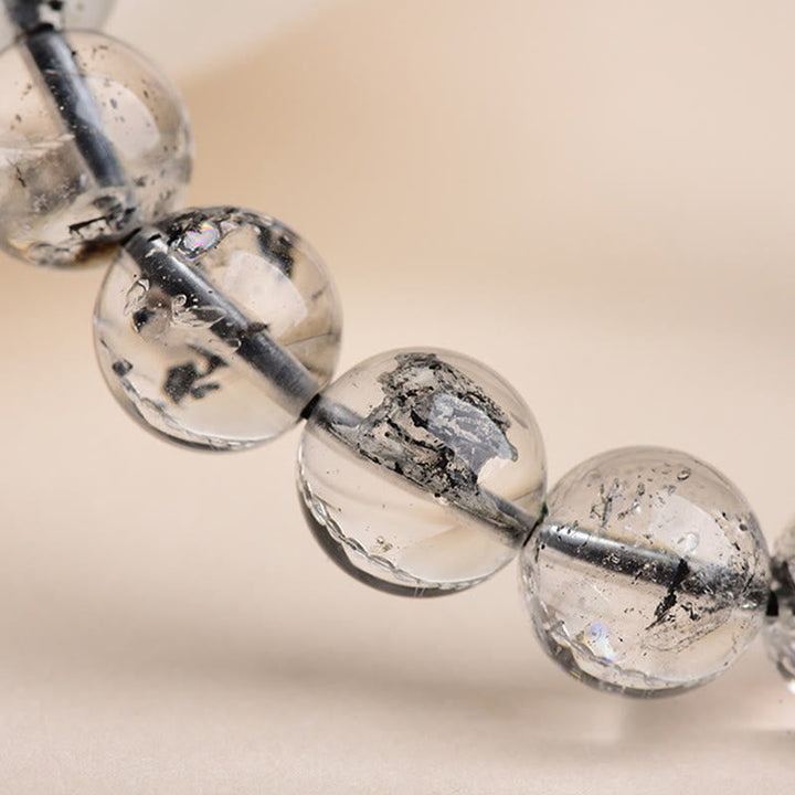 Armband Herkimer Diamant Schutz Meditation Nahaufnahme klare Perlen mit Einschlüssen