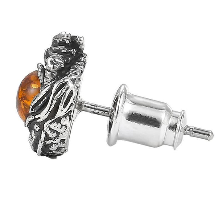 Ohrringe Bernstein Drache Silber Ohrstecker Schmuck spirituell Erfolg Schutz