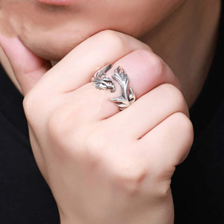 Silber Ring Drachen getragen Feng Shui Schutz Stärke Glück