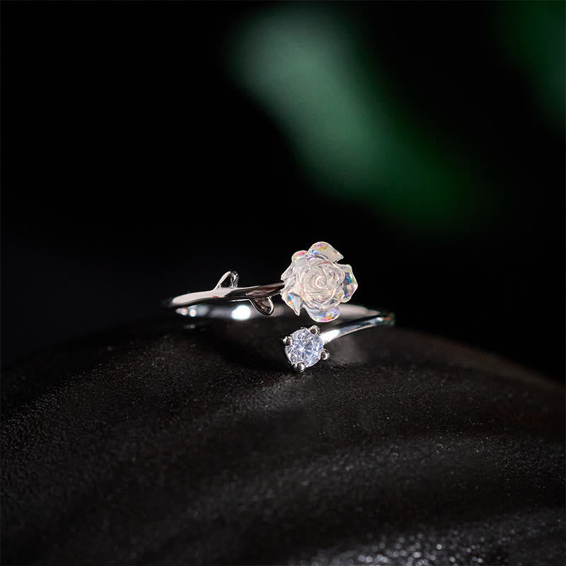 Ring 999er Silber Zirkon Blume Schutz eleganter Schmuck