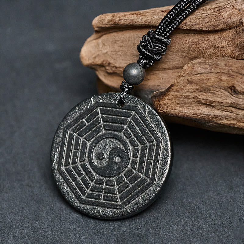 Shungit Kette Bagua Yin Yang Anhänger Naturstein Schutz schwarzer