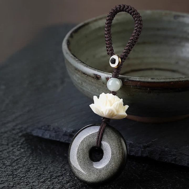 Schlüsselanhänger Regenbogenobsidian Lotus – Schutz Glücksbringer spirituell Feng Shui