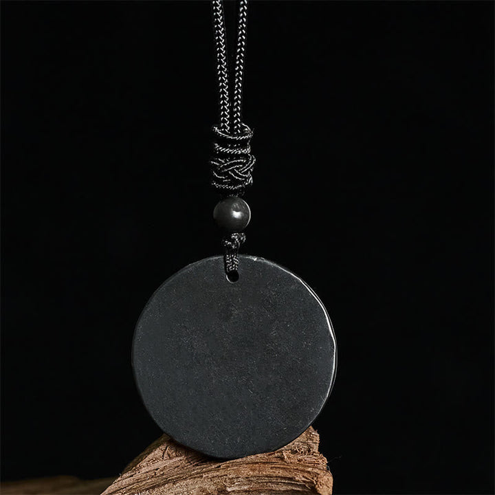 Shungit Kette Kreis mit rundem schwarzen Schutz-Anhänger aus Naturstein