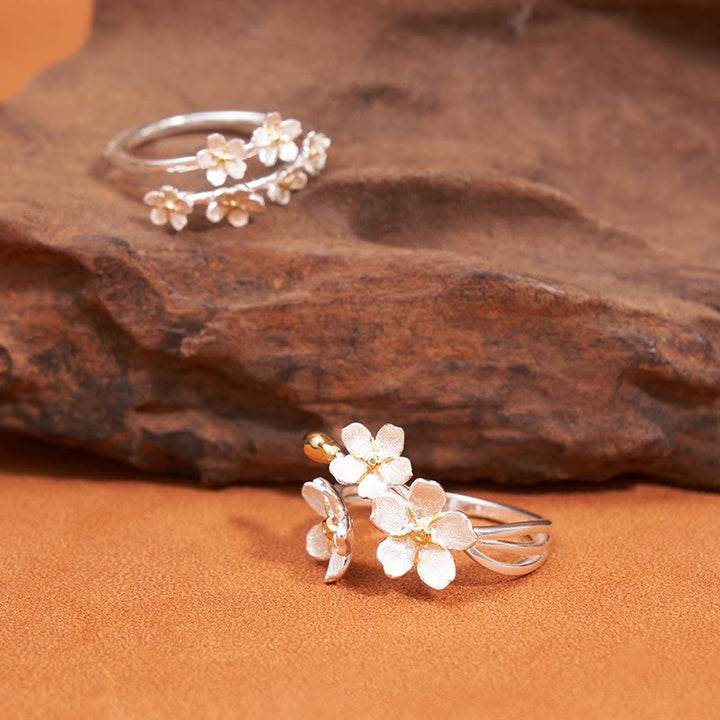 Ring 925 Silber Irisblüte Blütendesign auf Stein Schutz Glück