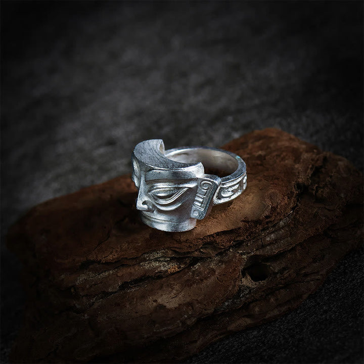 Ring 999 Silber Sanxingdui Maske Schutz Fengshui Glück