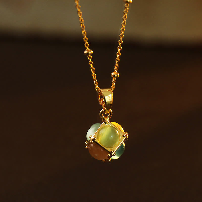 Kette mit Katzenauge Würfel grüner Naturstein Gold Anhänger Schutz