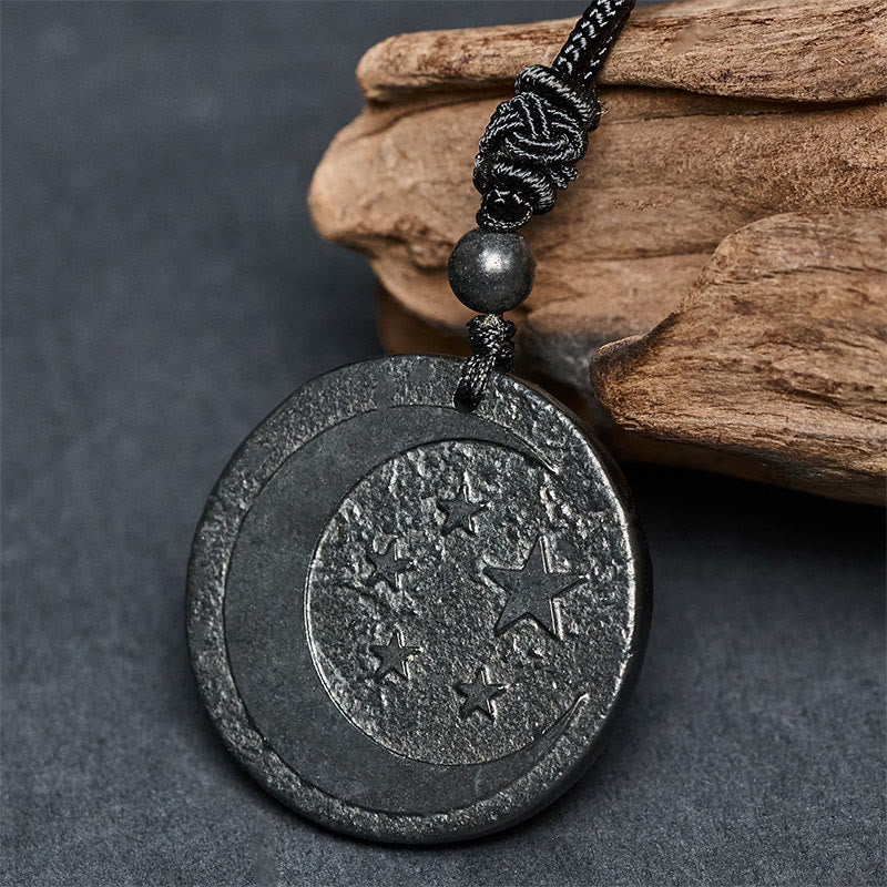 Shungit Kette mit Mond Stern Anhänger schwarzer Naturstein Schutz