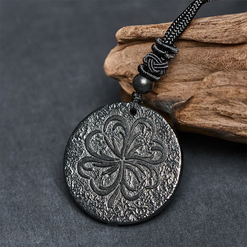 Kette Shungit Kleeblatt Anhänger schwarz Naturstein Schutz Talisman