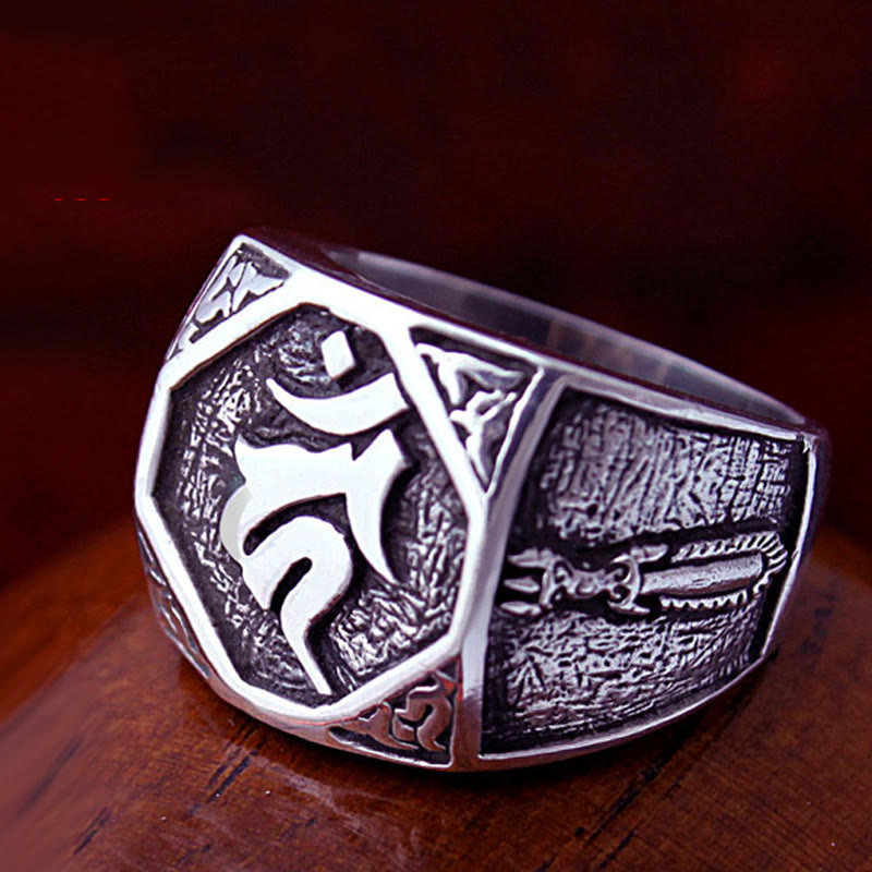 Ring 925 Silber Sanskrit Om-Design Schutz Spirituelle Energie Meditation