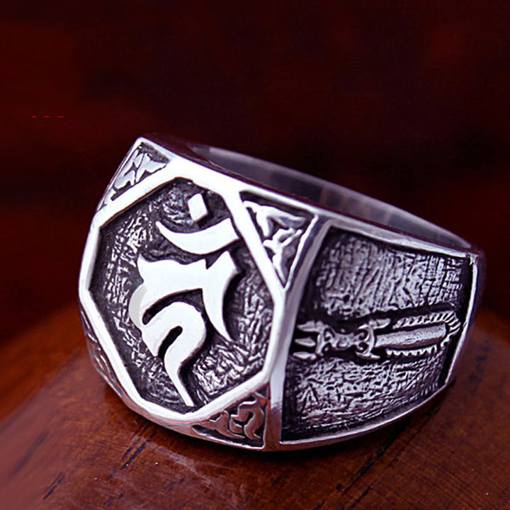 Ring 925 Silber Sanskrit Om-Design Schutz Spirituelle Energie Meditation