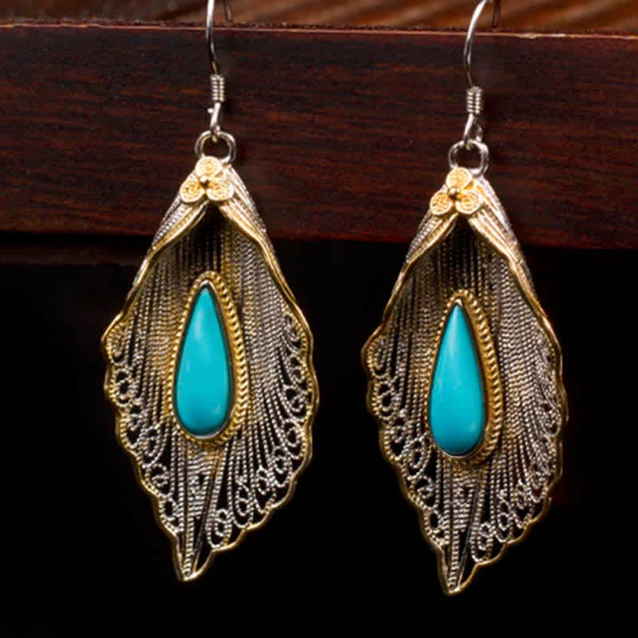 Ohrringe Silber Türkis Bodhi-Blatt – Schutz Boho Schmuck spirituell Ohrhänger