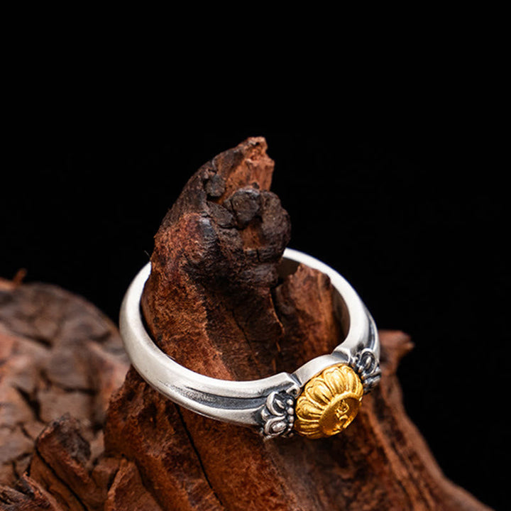 Ring 925 Silber Tara – Schutz goldene Verzierung Fingerring Glück Amulett