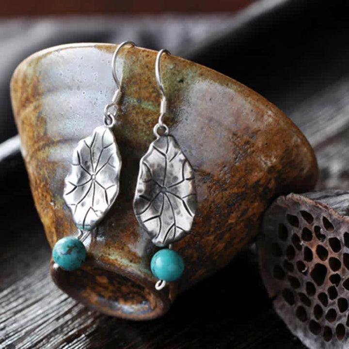 Ohrringe Türkis Lotusblatt Schutz Silber Boho Schmuck spirituell Ohrhänger