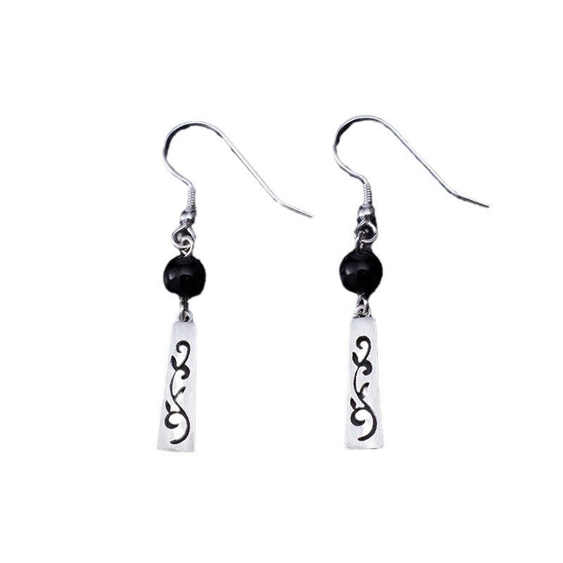 Ohrringe Schwarzer Onyx Ranke – Schutz Silber Boho Schmuck spirituell Ohrhänger