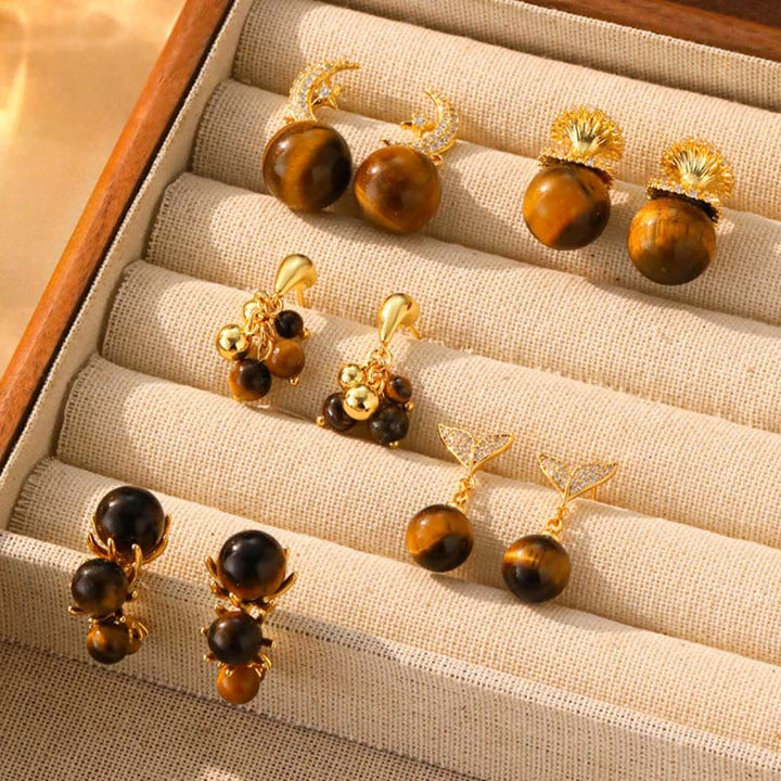 Ohrringe Tigerauge Fischschwanz – Schutz gold Boho Schmuck spirituell Ohrhänger