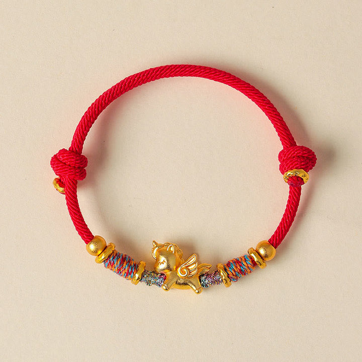 Armband Pferd 999 Silber Vergoldet Schutz rotes Seil Glück Handgelenk