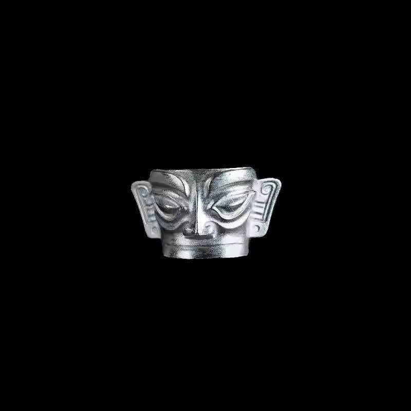 Ring 999 Silber Sanxingdui Maske Symbol für Schutz Glück Amulett