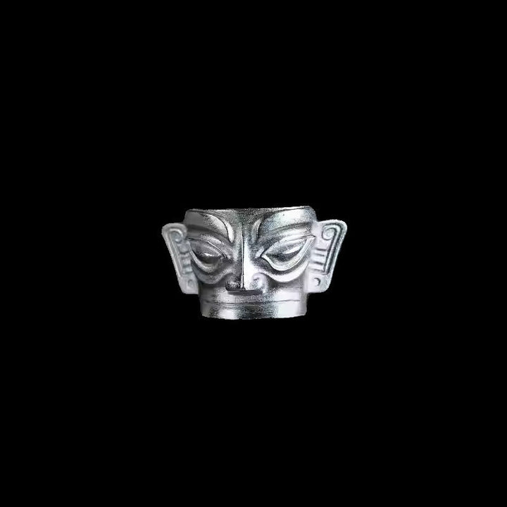 Ring 999 Silber Sanxingdui Maske Symbol für Schutz Glück Amulett