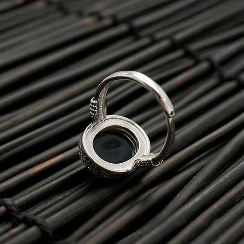 Ring Schwarzer Onyx Silber Design Fengshui Schutz Energie Glück