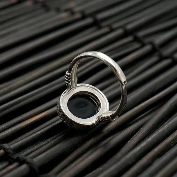 Ring Schwarzer Onyx Silber Design Fengshui Schutz Energie Glück