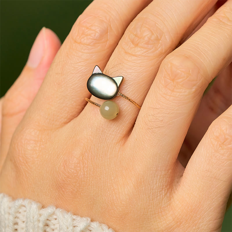 Ring Tridacna Katze – Schutz & Charme Jadenstein Kupfer Fingerring