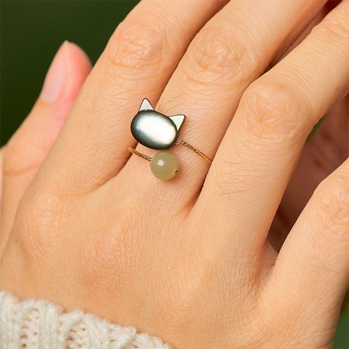 Ring Tridacna Katze – Schutz & Charme Jadenstein Kupfer Fingerring
