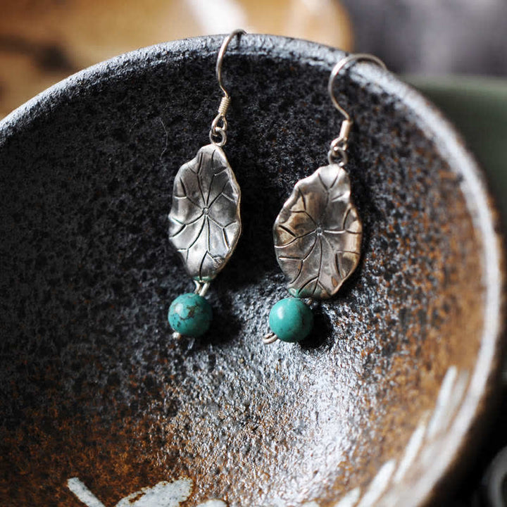 Ohrringe Türkis Lotusblatt Schutz Silber Boho Schmuck spirituell Ohrhänger