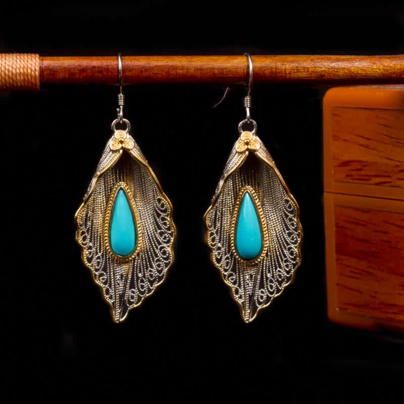 Ohrringe Silber Türkis Bodhi-Blatt Schutz Boho Schmuck spirituell Ohrhänger