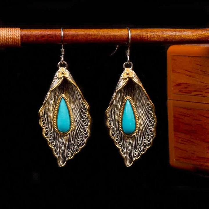 Ohrringe Silber Türkis Bodhi-Blatt Schutz Boho Schmuck spirituell Ohrhänger