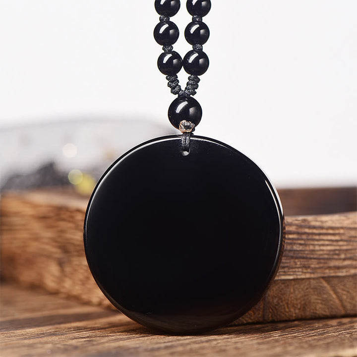 Schwarzer Obsidian Kette Anhänger Drachen Erfüllung Naturstein Pendant