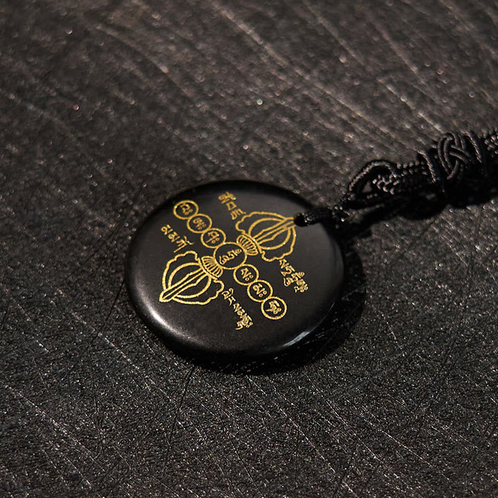 Schwarzer Obsidian Vajra Kette Anhänger mit Naturstein Erfüllung