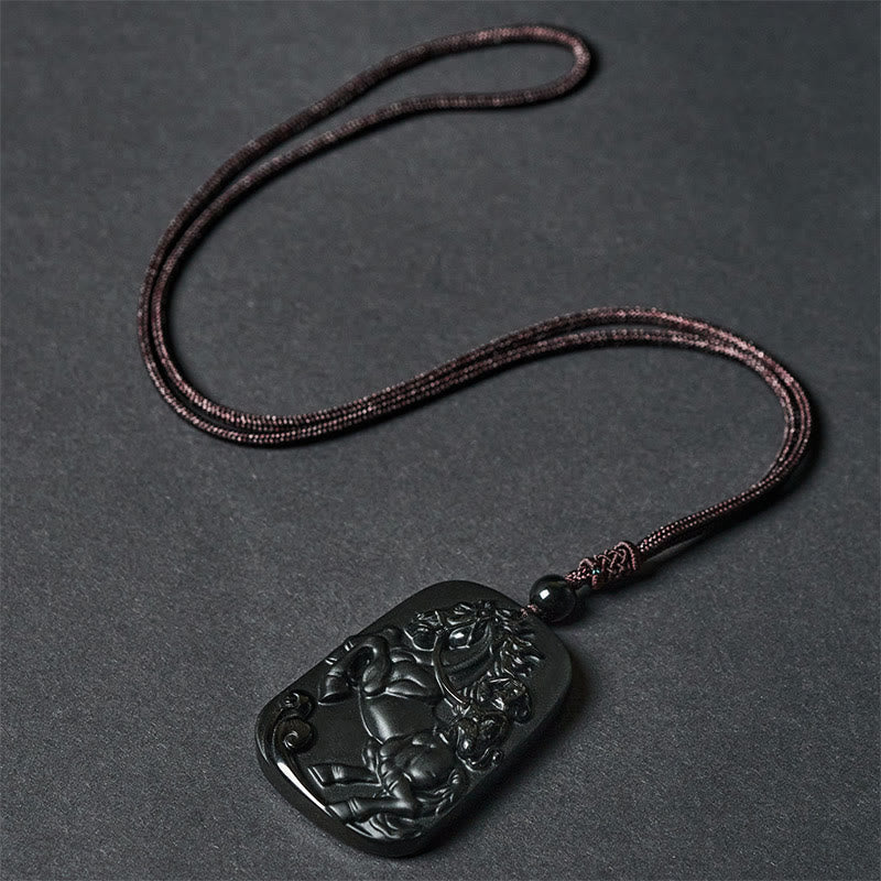 Schwarzer Obsidian Kette Affe Anhänger Naturstein Schmuck elegant
