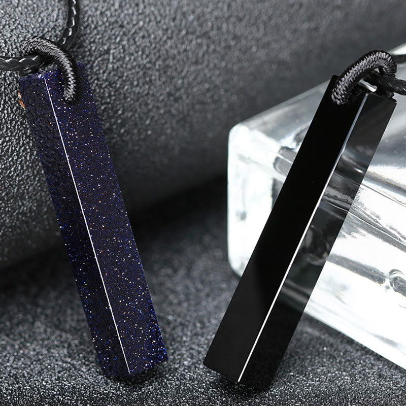 Blauer Sandstein schwarze Obsidian Kette Anhänger Natursteine Transformation