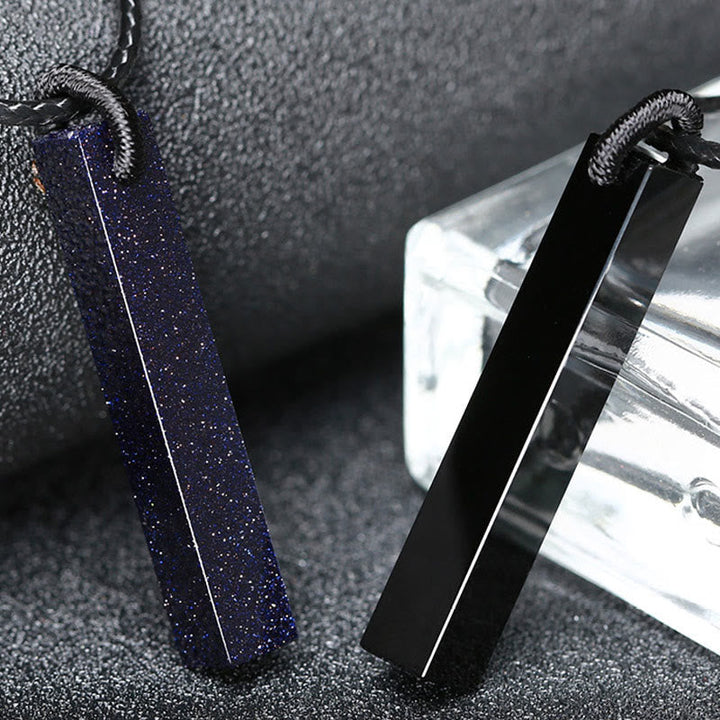 Blauer Sandstein schwarze Obsidian Kette Anhänger Natursteine Transformation