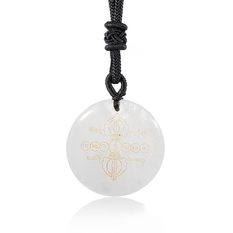Schwarze Obsidian Kette mit rundem Anhänger Vajra Symbol Erfüllung