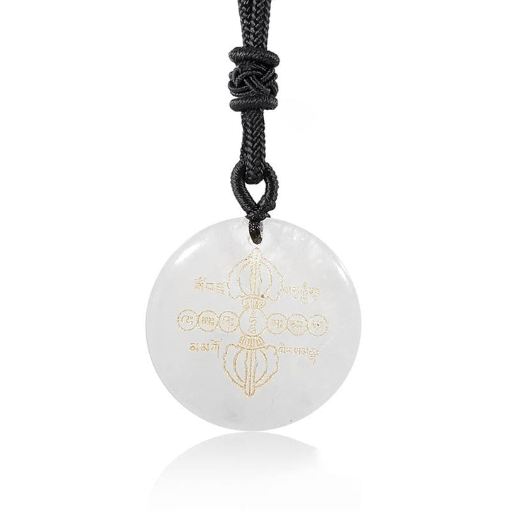 Schwarze Obsidian Kette mit rundem Anhänger Vajra Symbol Erfüllung