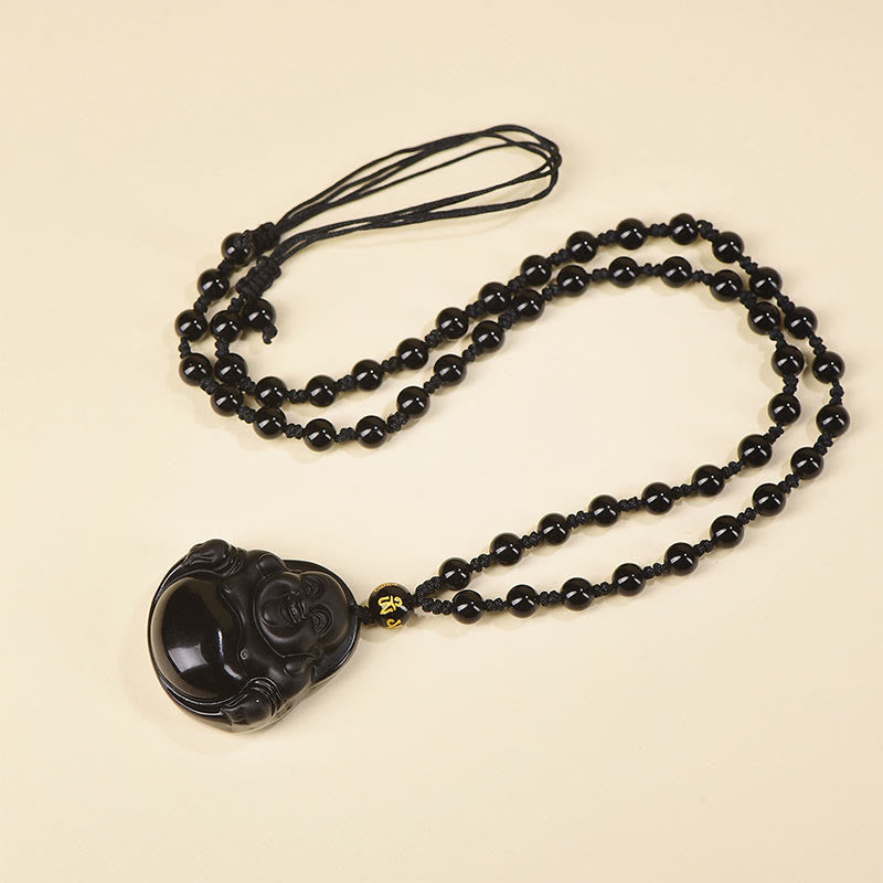 Kette Schwarzer Obsidian Lachender Buddha