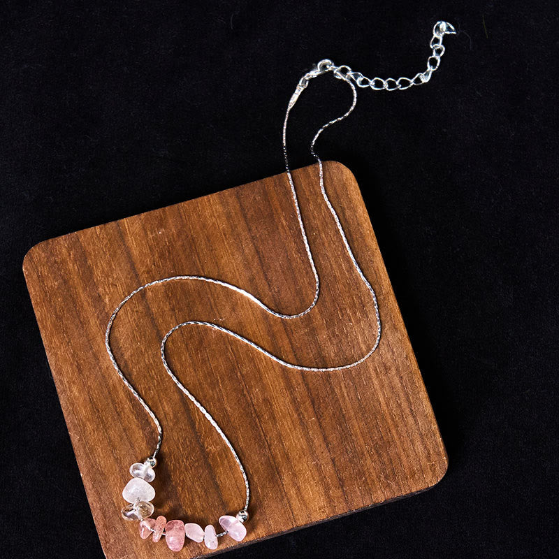 Kette Rosenquarz Stärke rosa Naturstein mit Metallanhänger Schmuck