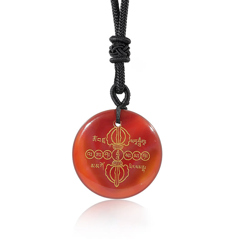 Schwarzer Obsidian Vajra Kette Anhänger Natur tibetische Symbole