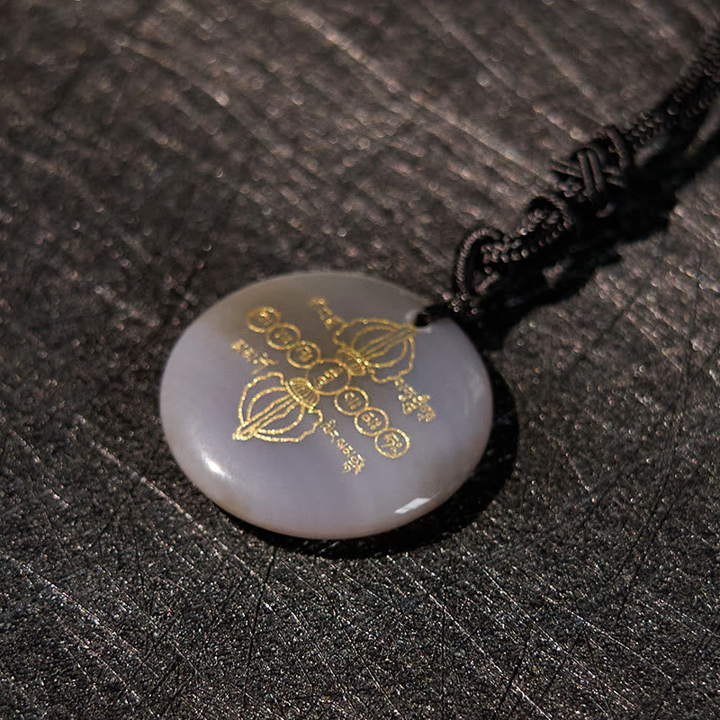 Amethyst Kette Anhänger Vajra Gravur Schwarzer Obsidian Naturstein