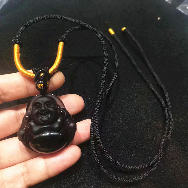 Kette Schwarzer Obsidian Lachender Buddha