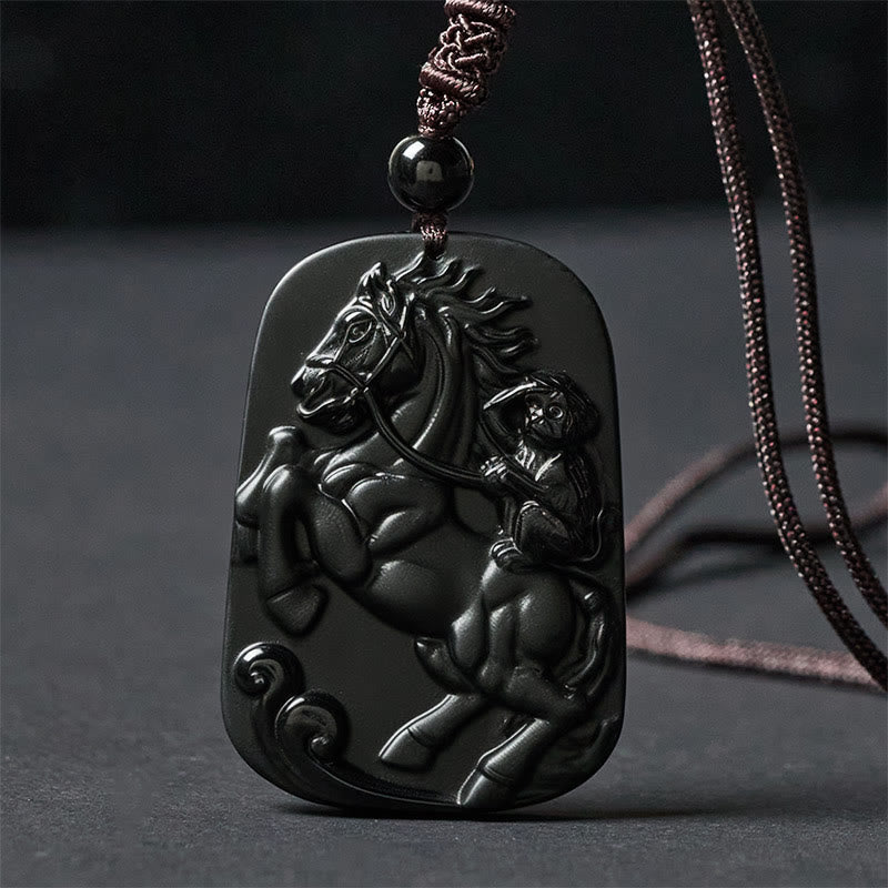 Obsidian Kette Pferd Affe schwarzer Naturstein Anhänger elegant