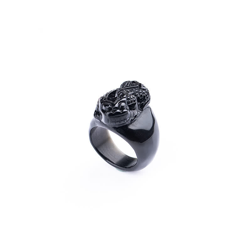 Schwarzer Obsidian Pixiu Ring Stärke Schutz Fengshui Kraft