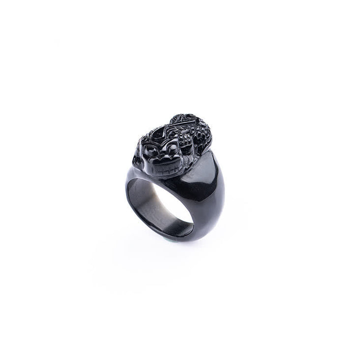 Schwarzer Obsidian Pixiu Ring Stärke Schutz Fengshui Kraft