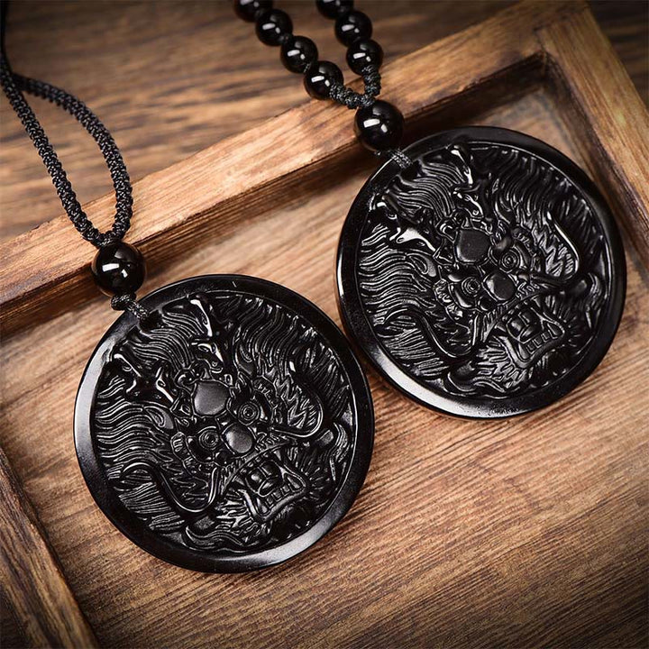 Schwarzer Obsidian Drachen Kette Erfüllung Anhänger eleganter Naturstein