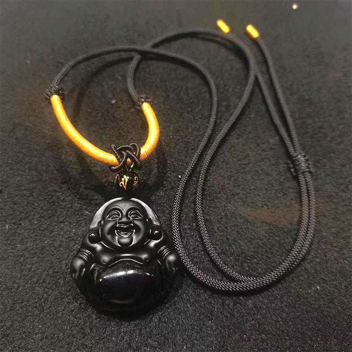 Kette Schwarzer Obsidian Lachender Buddha