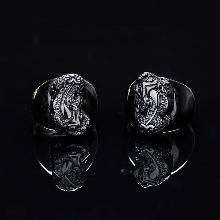 Ring Schwarzer Obsidian Pixiu Stärke Kraft Fengshui Schutz